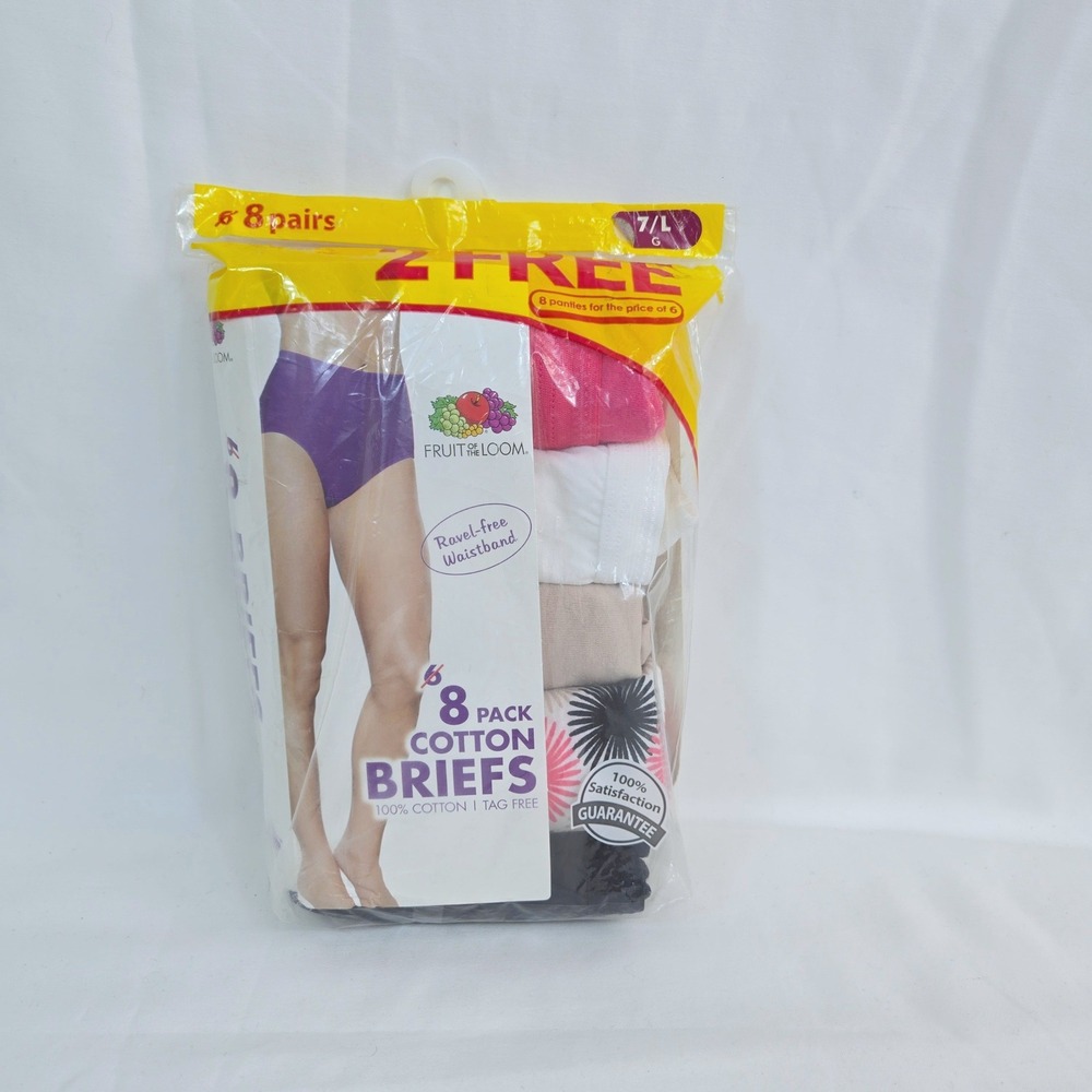 Fruit of the Loom Womens Classic 100% Cotton Tagless Briefs 5pk 7/Large NEW
